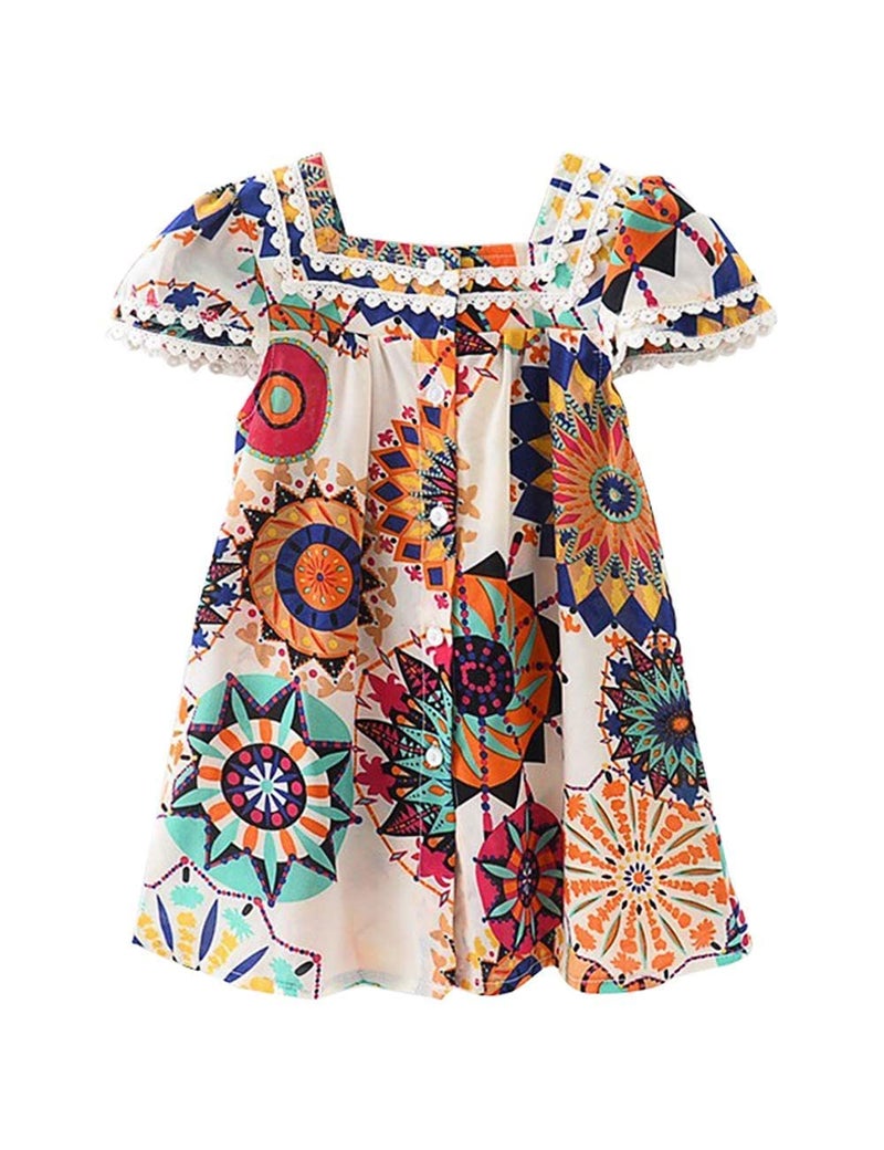 Hipea Toddler Baby Girl Clothes Bohemian Sleeveless Flower Princess Floral Formal Kids Summer Dress Skirt(3-4T) - Image 1